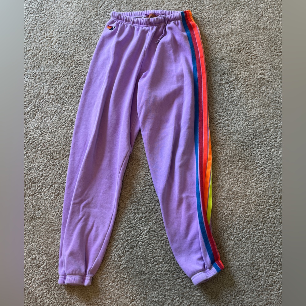 Aviator nation 5 STRIPE SWEATPANTS - NEON PURPLE // NEON RAINBOW